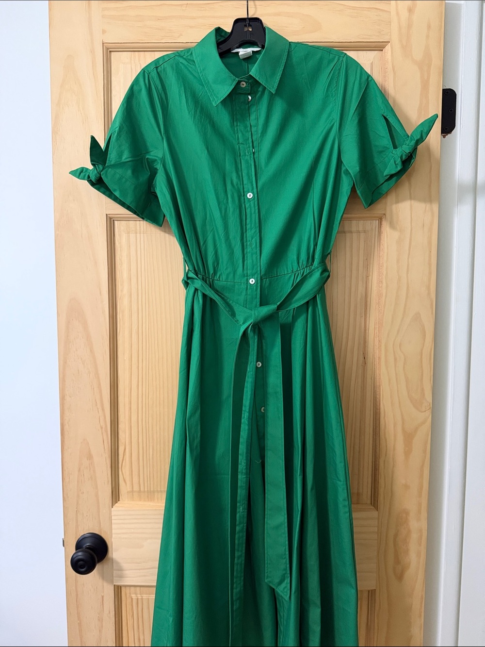 H&M Green Shirt Dress with Tie Waist